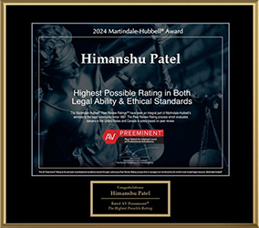 Martindale-Hubbell Award 2024 | Robert Patel Highest possible rating in both Legal Ability & Ethical Standards