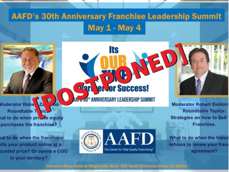 AAFD's 30th Anniversary Franchise Leadership Summit May 1 - May 4 postponed