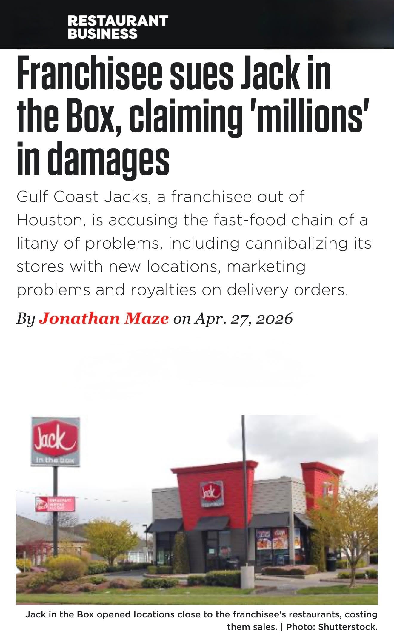 Franshisee Sues Jack in the Box, Claiming 'Millions' in Damages